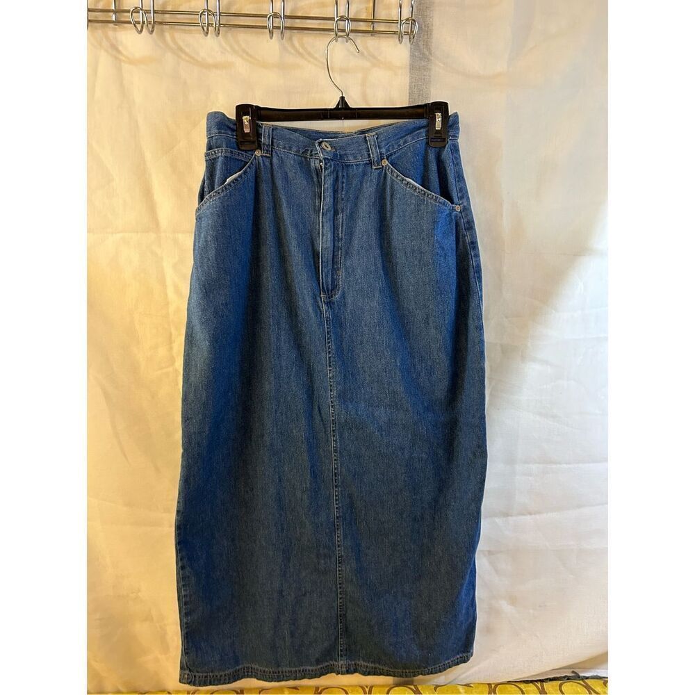 Bill Blass denim jean carpenter cargo maxi skirt size‎ 12 rn#80910 vintage